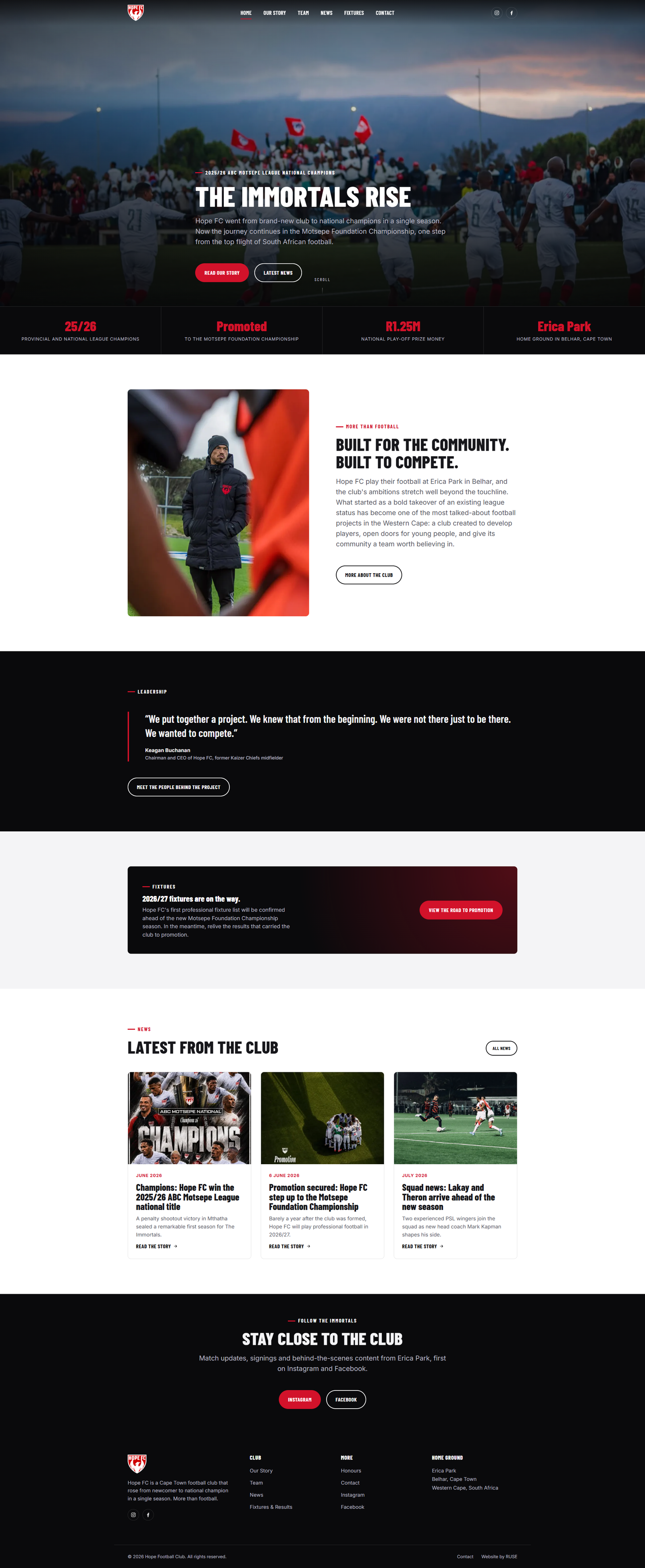 Hope FC website mockup
